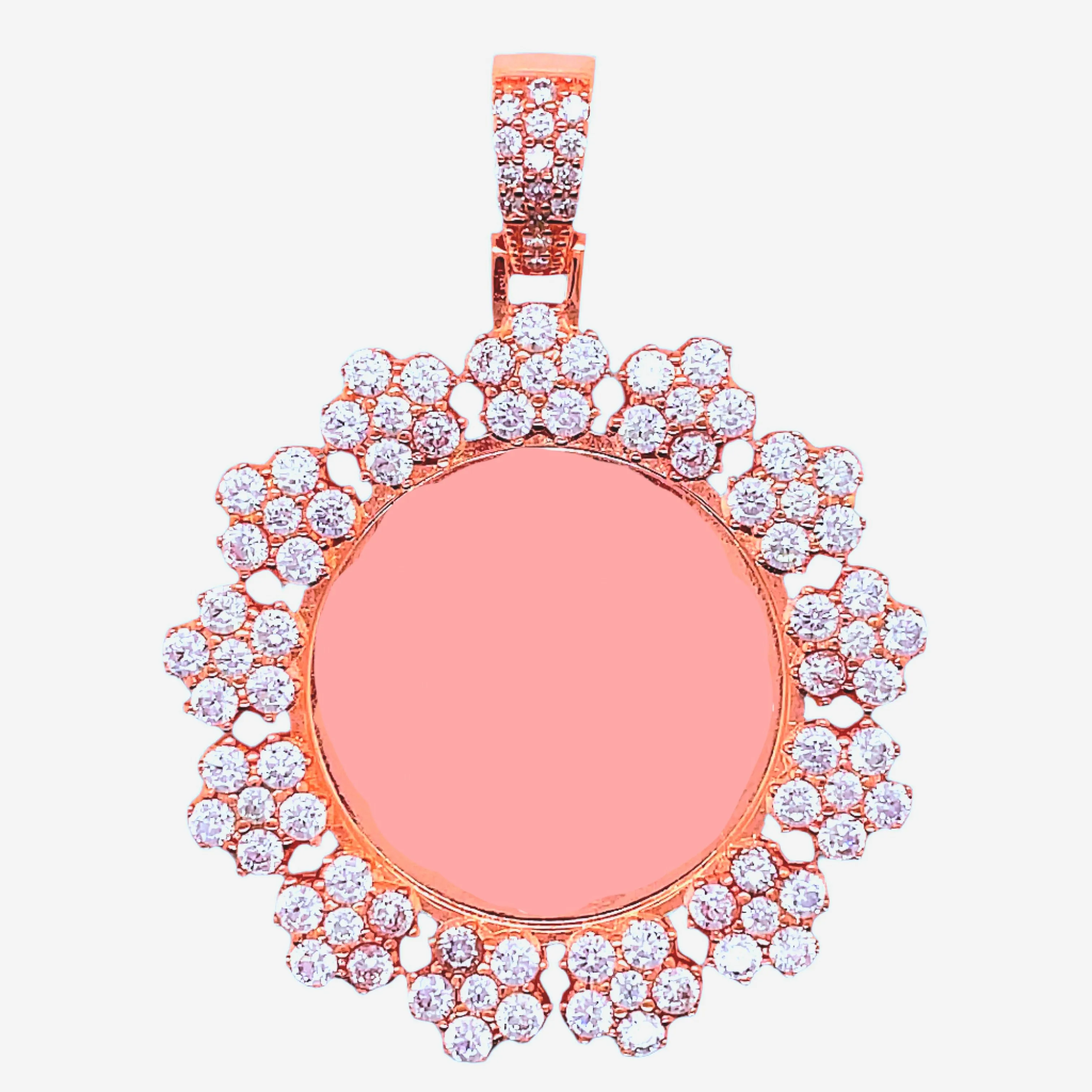 Sterling Zirconia Floral Round 2" Picture Charm Pendant Unisex Specialized Gift - C414179