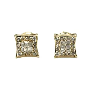 Stunning 10K Gold baguette & Round Square 0.44CT Moissanite Screw back EarringsG207093