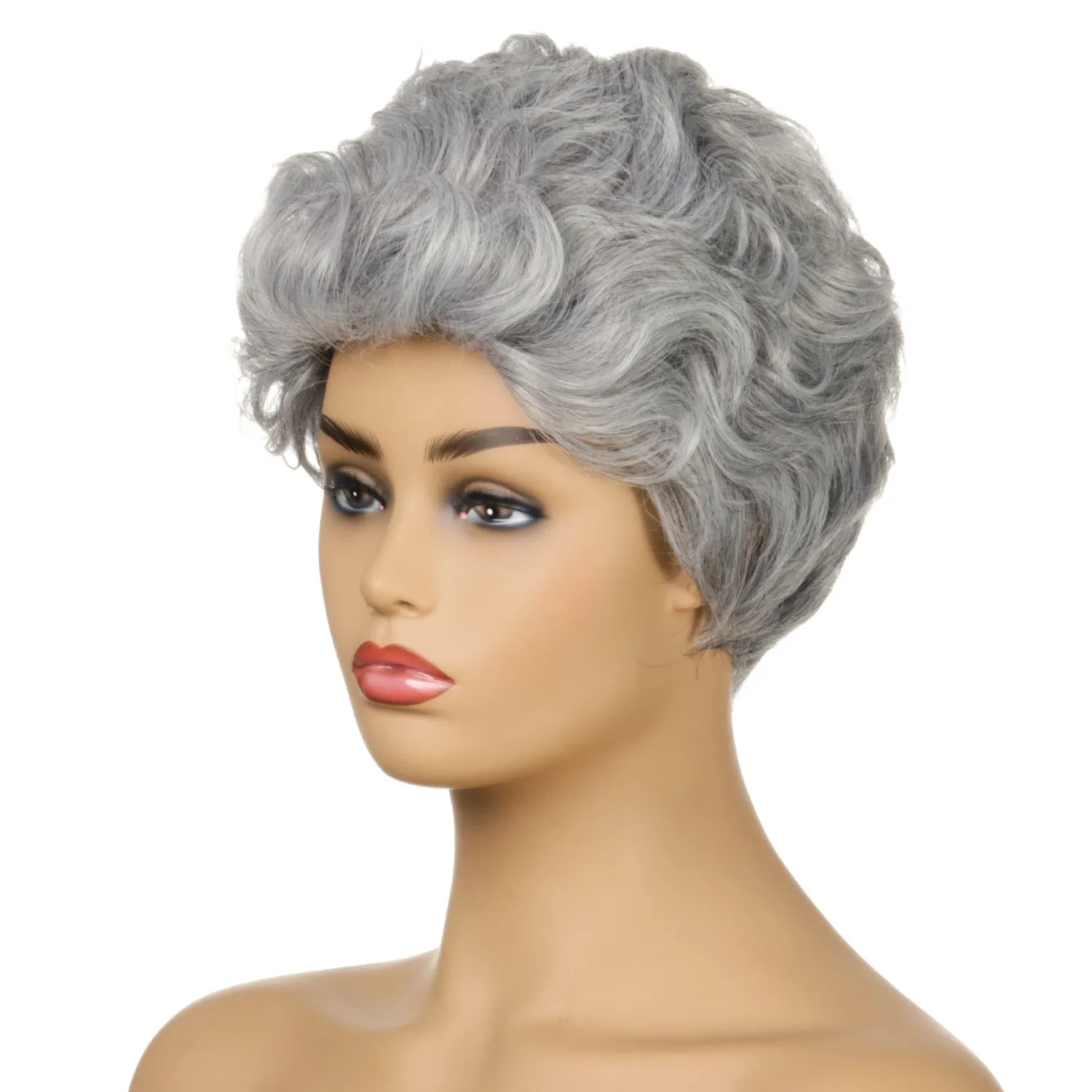 Sue | Grey Short Pixie Cut Curly Synthetic Hair Wig