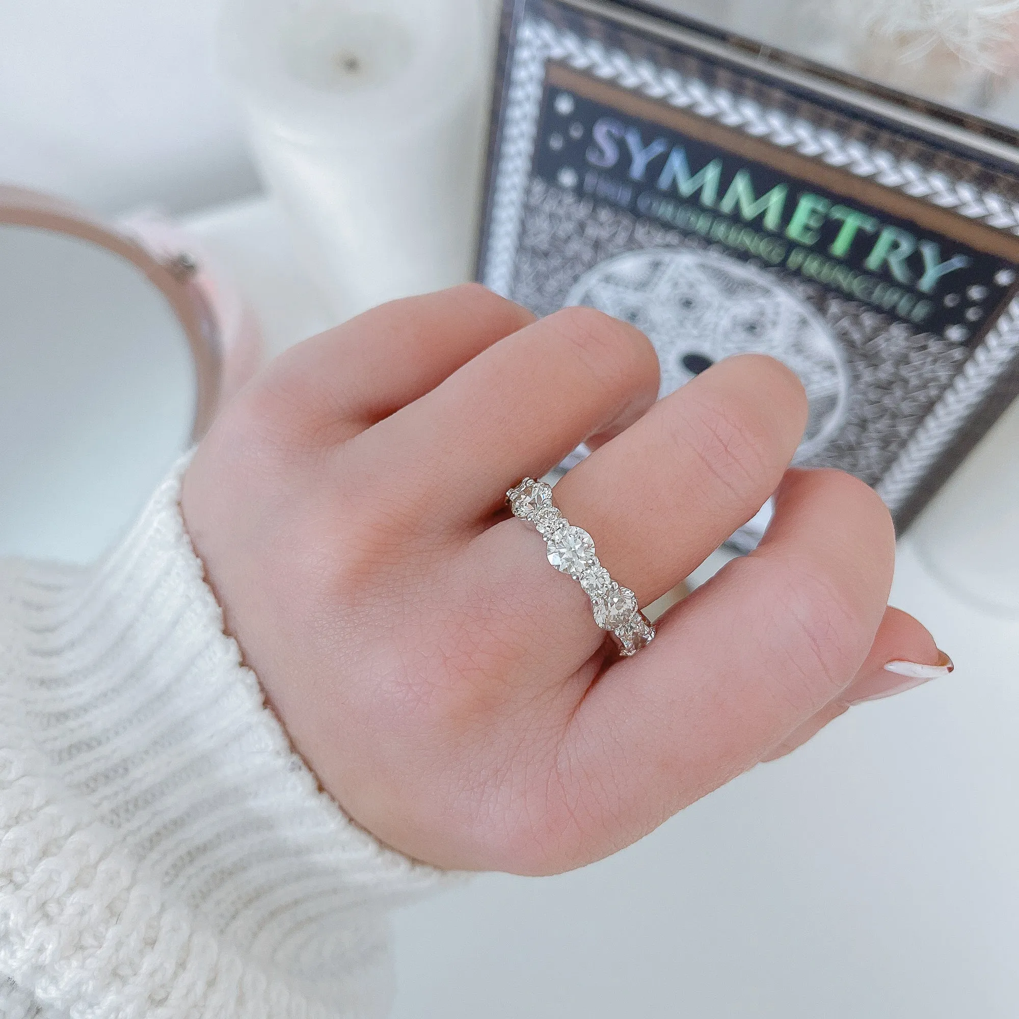 Sun & Moon Half Eternity Natural Round cut Diamond Wedding Band