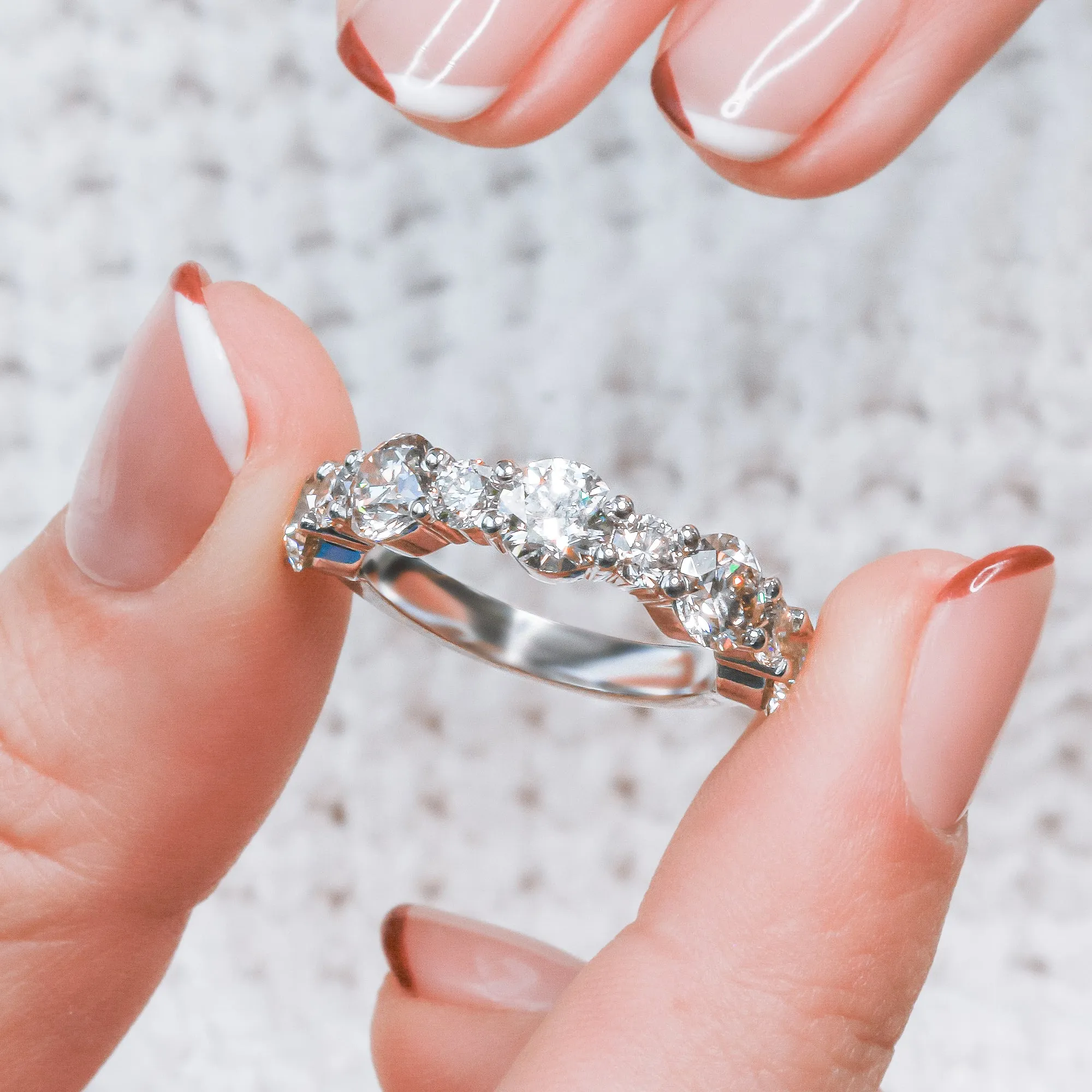 Sun & Moon Half Eternity Natural Round cut Diamond Wedding Band