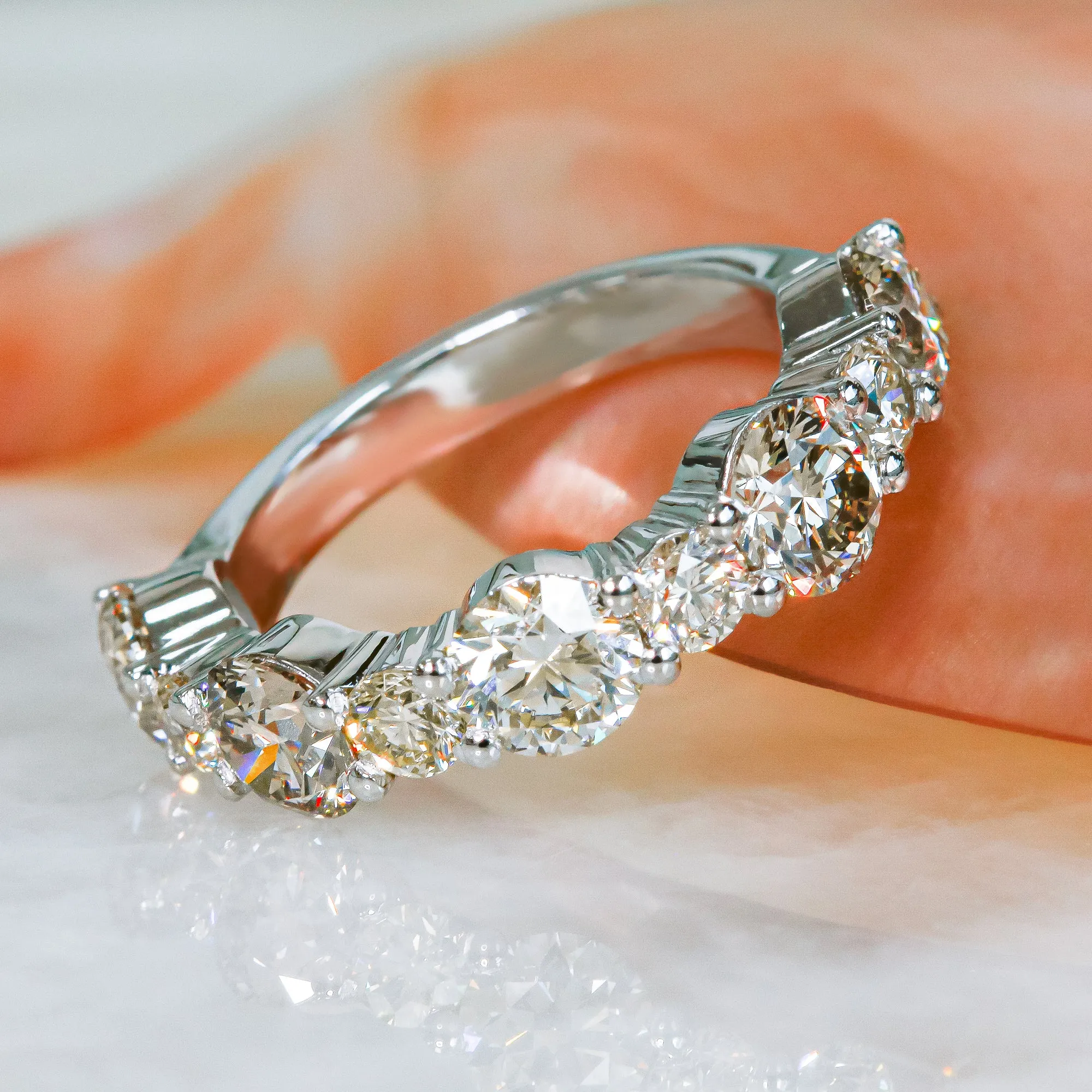 Sun & Moon Half Eternity Natural Round cut Diamond Wedding Band