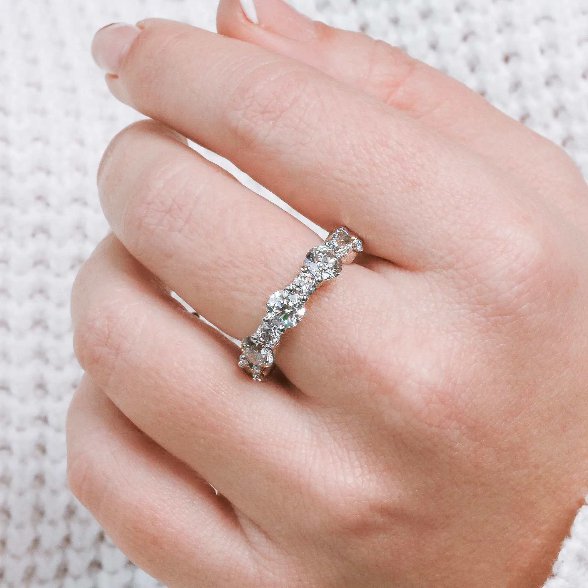 Sun & Moon Half Eternity Natural Round cut Diamond Wedding Band
