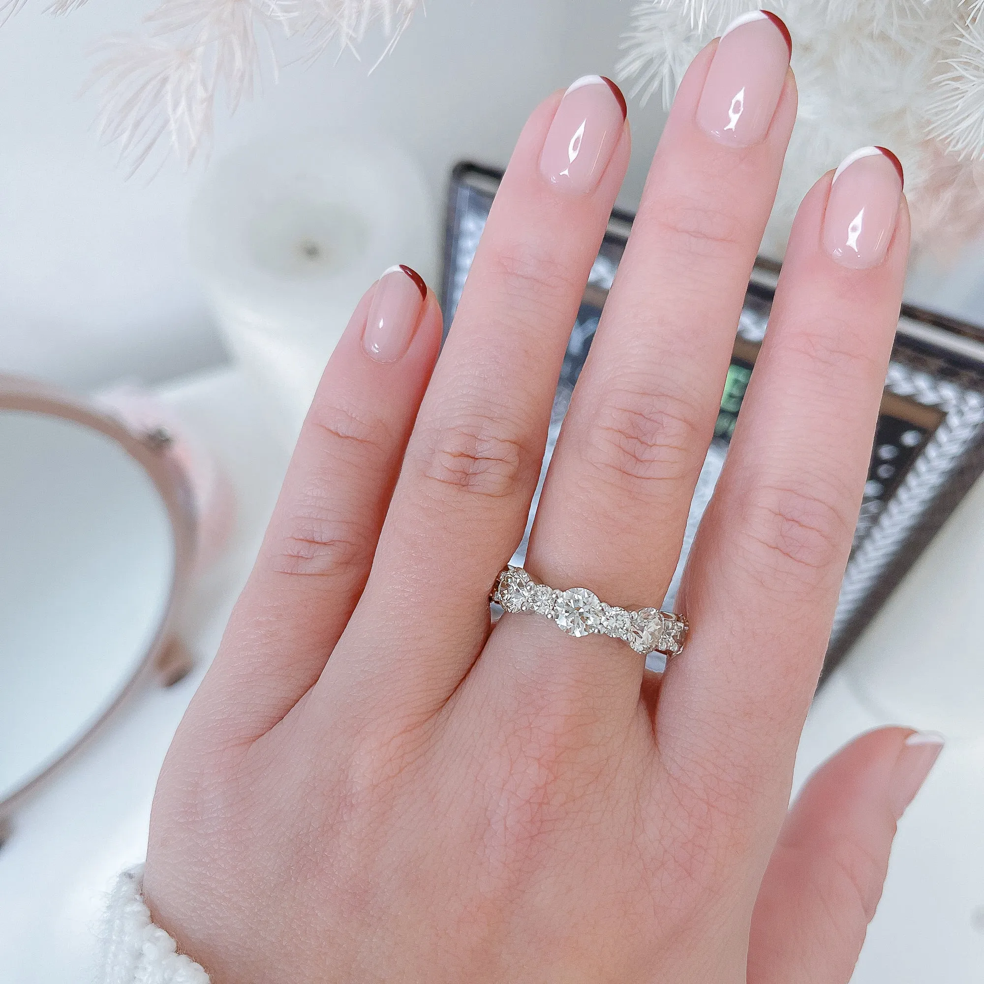 Sun & Moon Half Eternity Natural Round cut Diamond Wedding Band