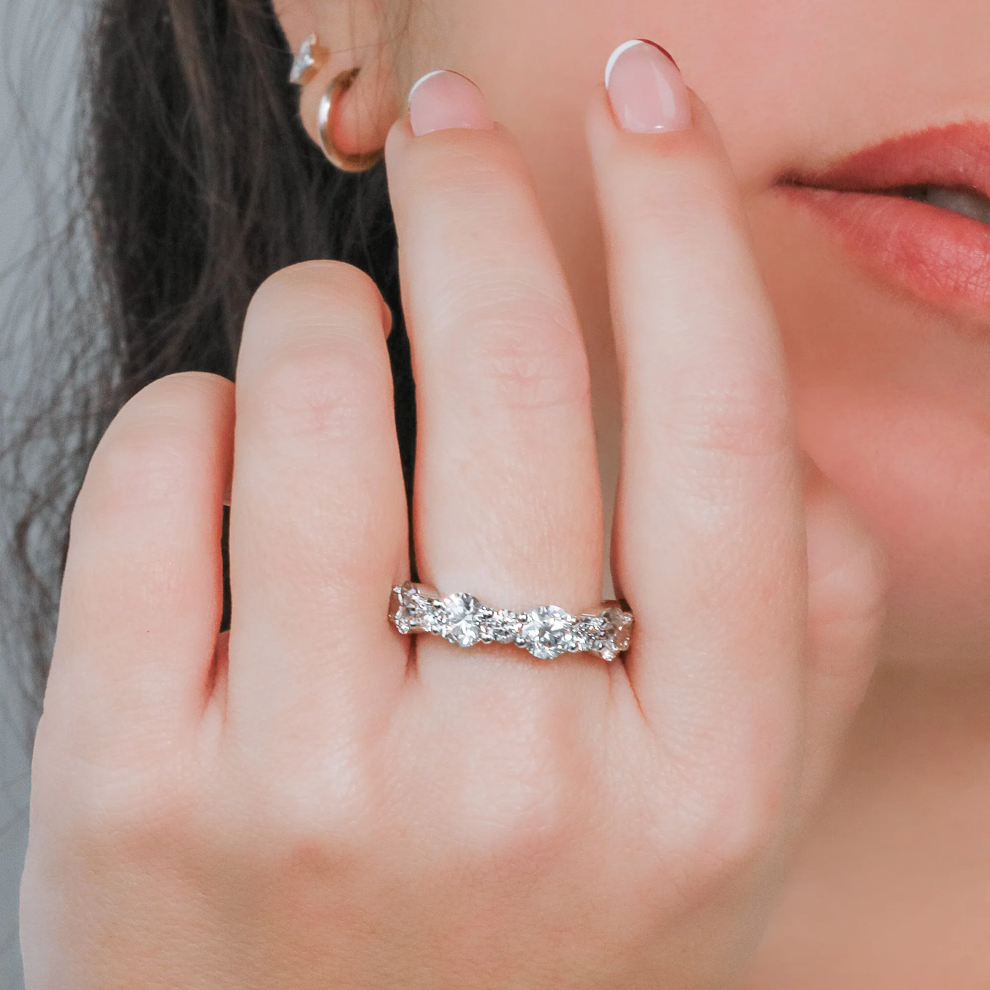 Sun & Moon Half Eternity Natural Round cut Diamond Wedding Band