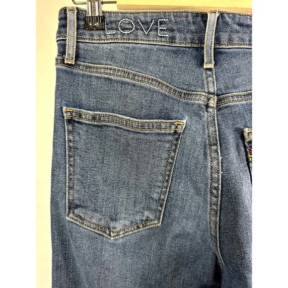 SUNDRY Women's Embroidered Love Rainbow Cropped Denim Jeans Blue Size 27