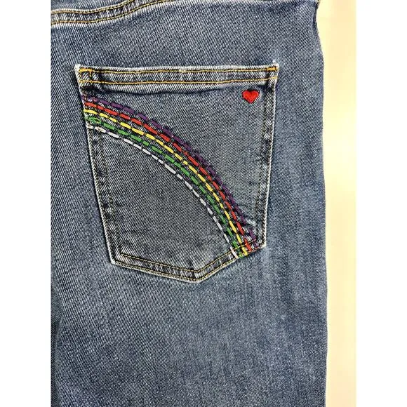 SUNDRY Women's Embroidered Love Rainbow Cropped Denim Jeans Blue Size 27