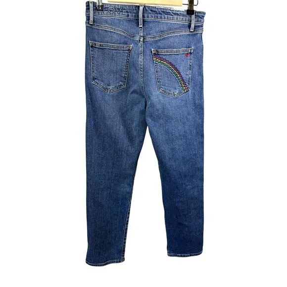 SUNDRY Women's Embroidered Love Rainbow Cropped Denim Jeans Blue Size 27