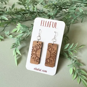 Sunflower Engraved Wood Earrings