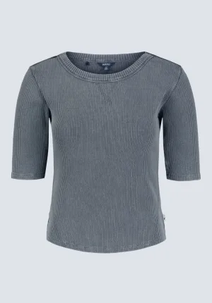 Tabbey Women's Elbow-Length Sleeve Ribbed Top, Raven Grey  - KT0152F