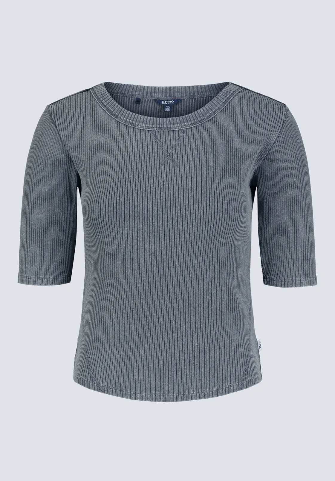 Tabbey Women's Elbow-Length Sleeve Ribbed Top, Raven Grey  - KT0152F