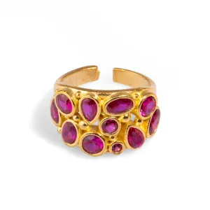 Teardrop Ruby Stone & Gold Adjustable Statement Ring