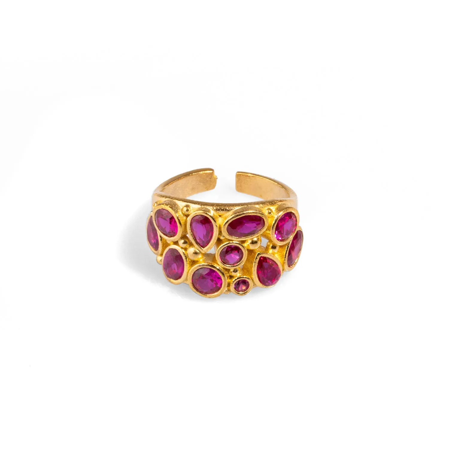 Teardrop Ruby Stone & Gold Adjustable Statement Ring
