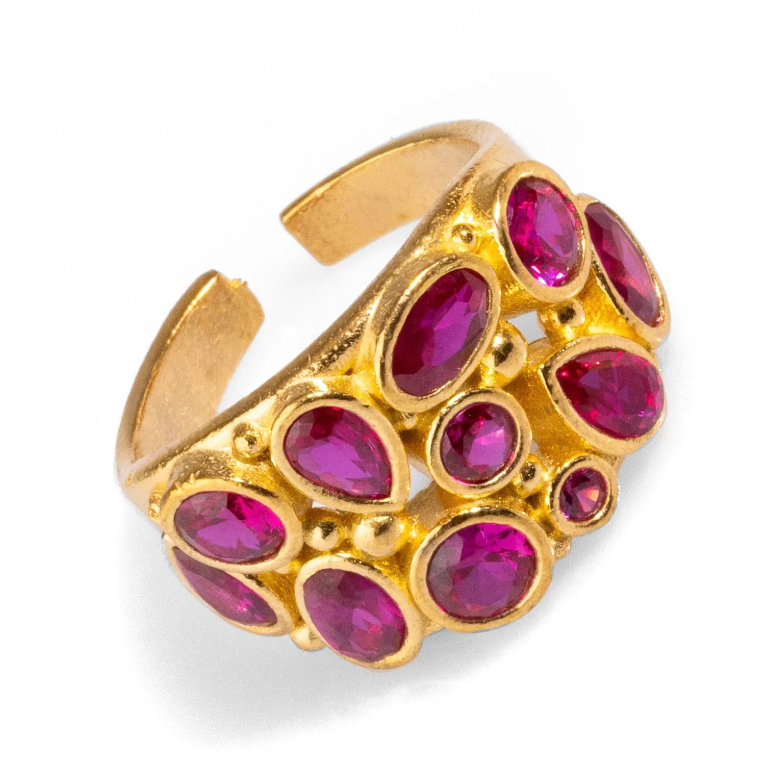 Teardrop Ruby Stone & Gold Adjustable Statement Ring