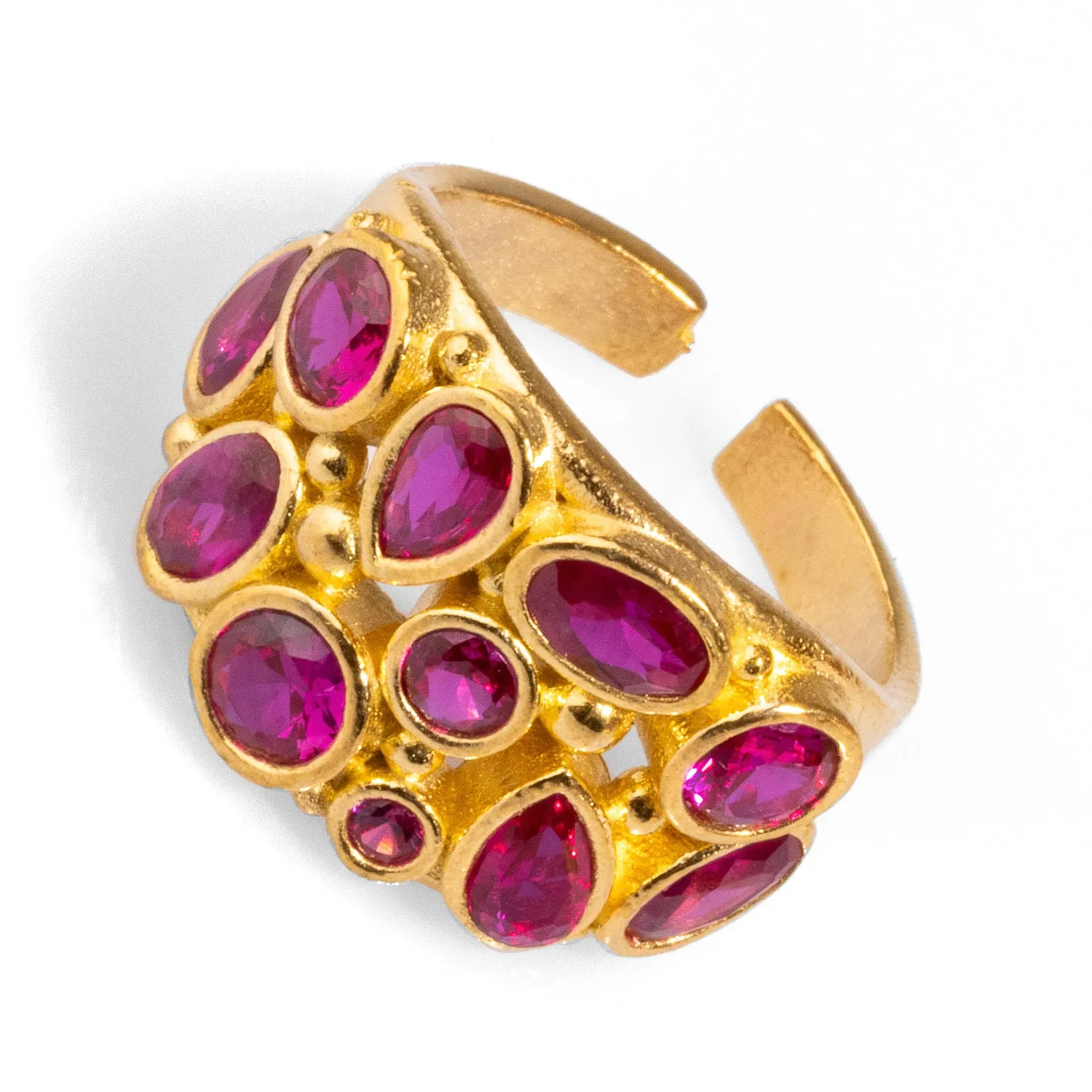 Teardrop Ruby Stone & Gold Adjustable Statement Ring