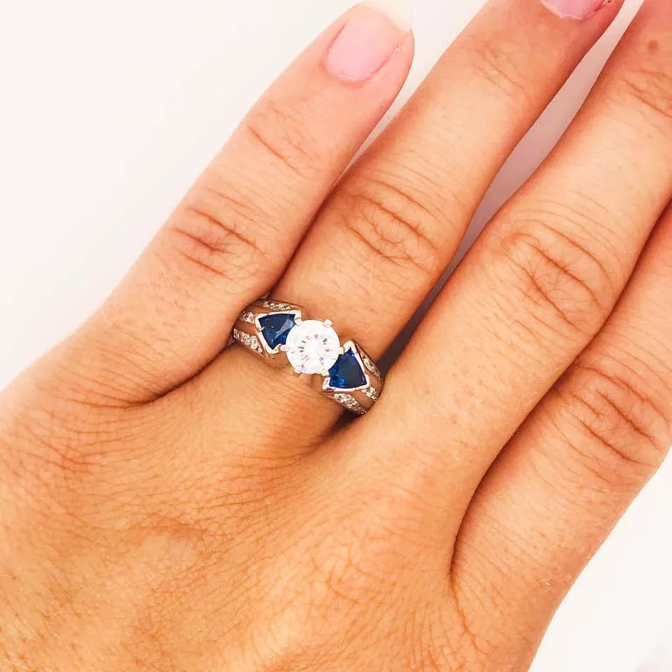 Three-Stone Diamond & Blue Sapphire Ring