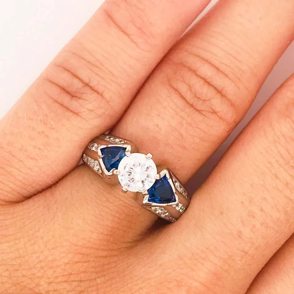 Three-Stone Diamond & Blue Sapphire Ring