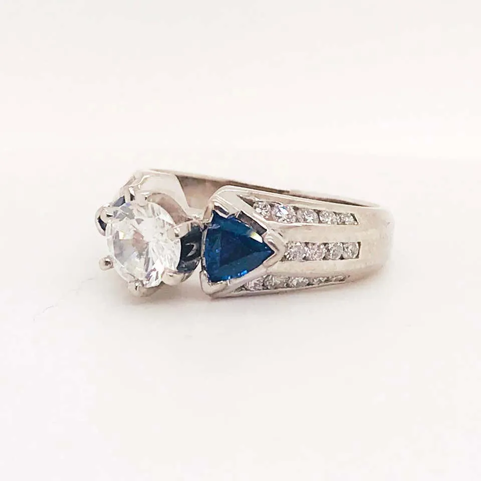Three-Stone Diamond & Blue Sapphire Ring