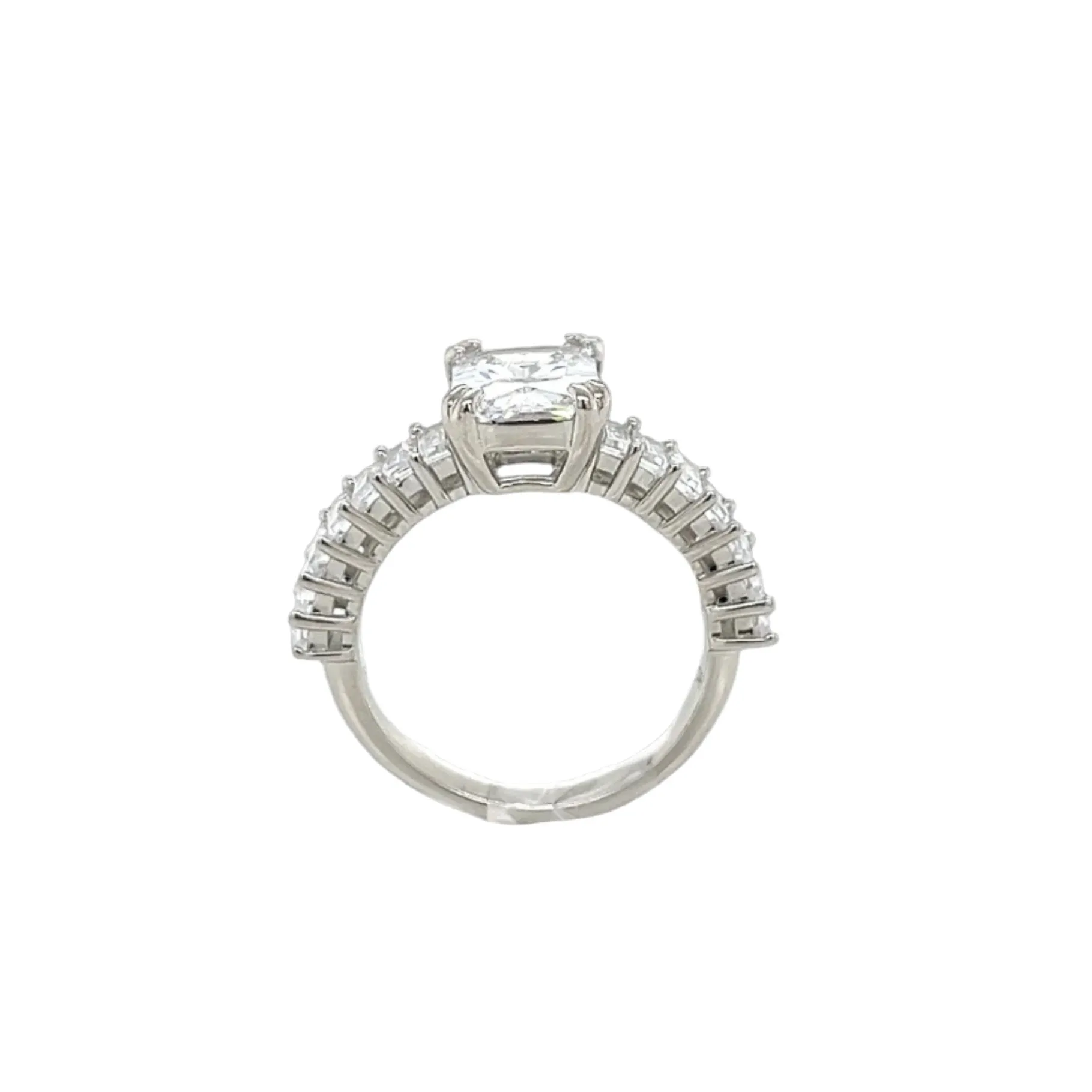 Timeless Radiant Cut Silver Ring with Baguette Cubic Zirconia - C102799