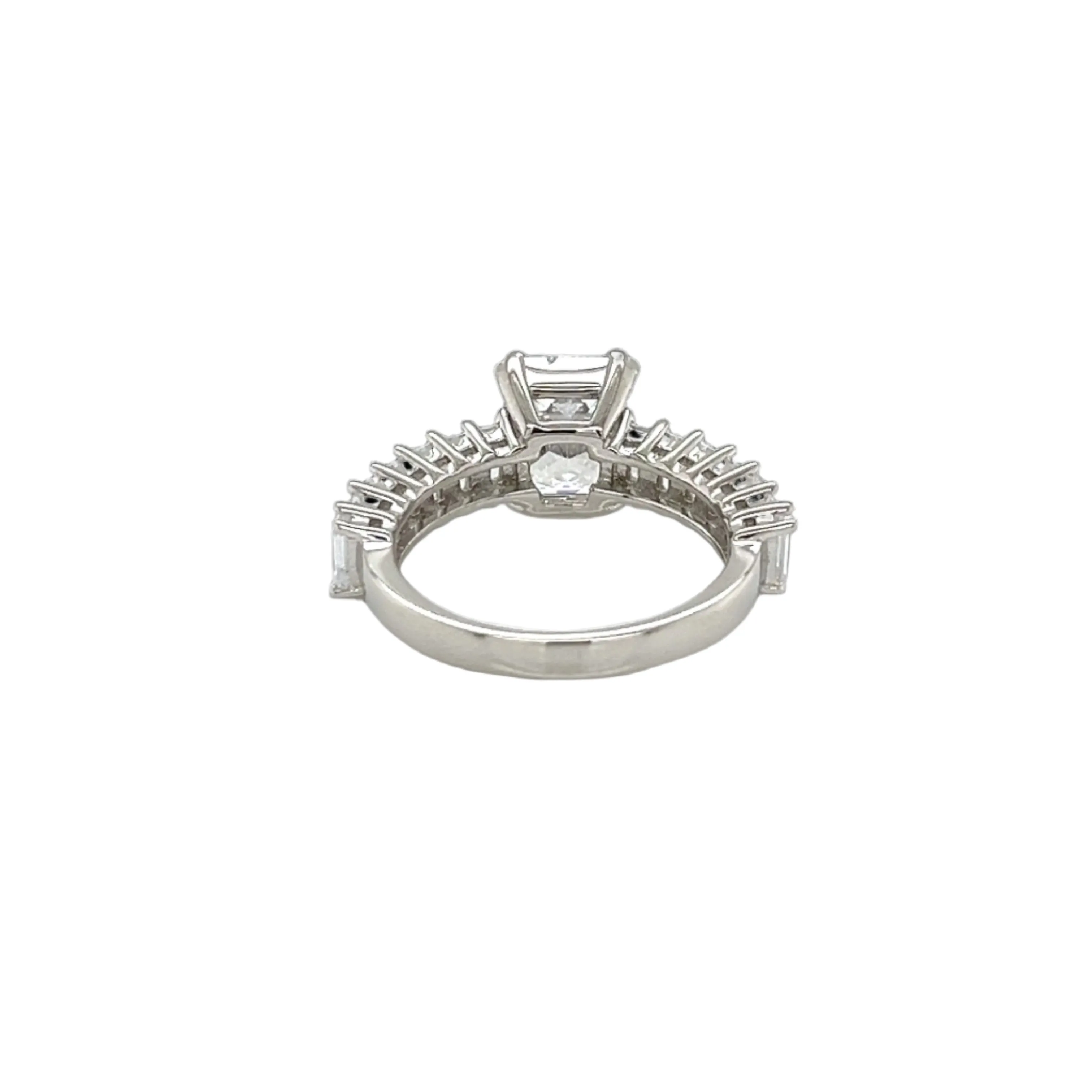 Timeless Radiant Cut Silver Ring with Baguette Cubic Zirconia - C102799