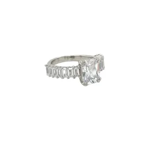 Timeless Radiant Cut Silver Ring with Baguette Cubic Zirconia - C102799