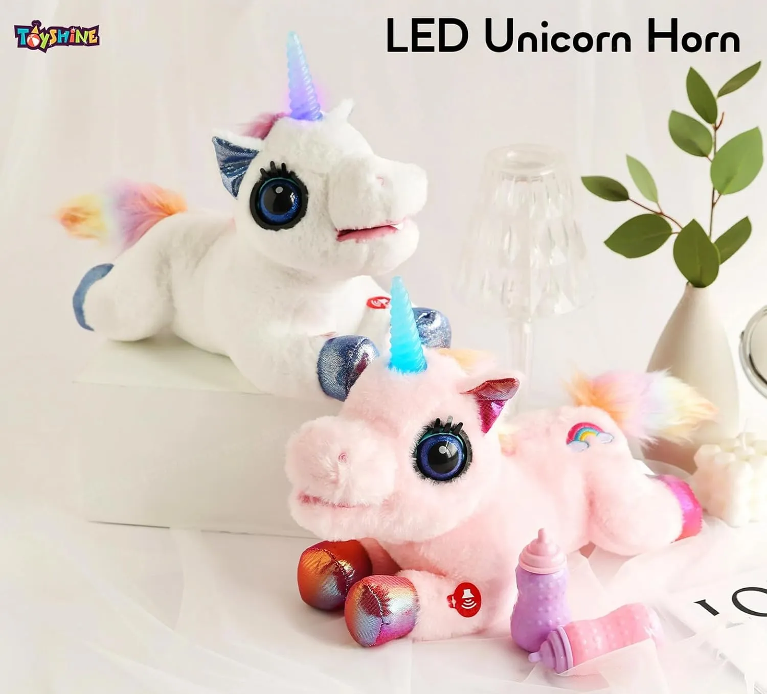 Toyshine Musical Light up Unicorn Stuffed Animal Glowing Singing Plush Toys Decor Birthday Christmas Children's Day Gifts for Toddlers Boy Girls Kids - Pink