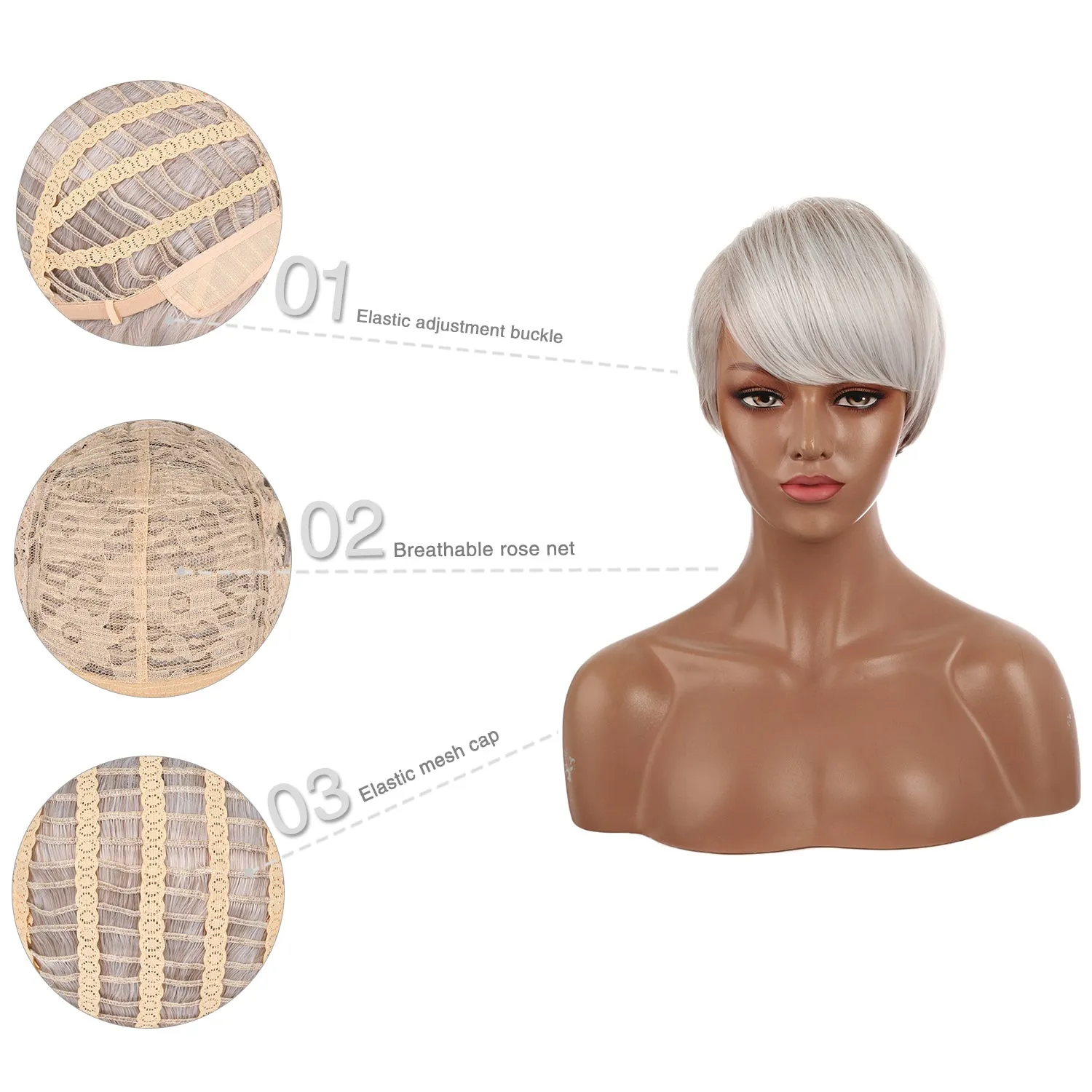Trianna | Silver Short Pixie Cut Wavy Synthetic Hair Wig with Bangs