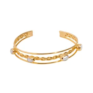 Trio Bubble Pearl Gold Cuff Statement Bracelet