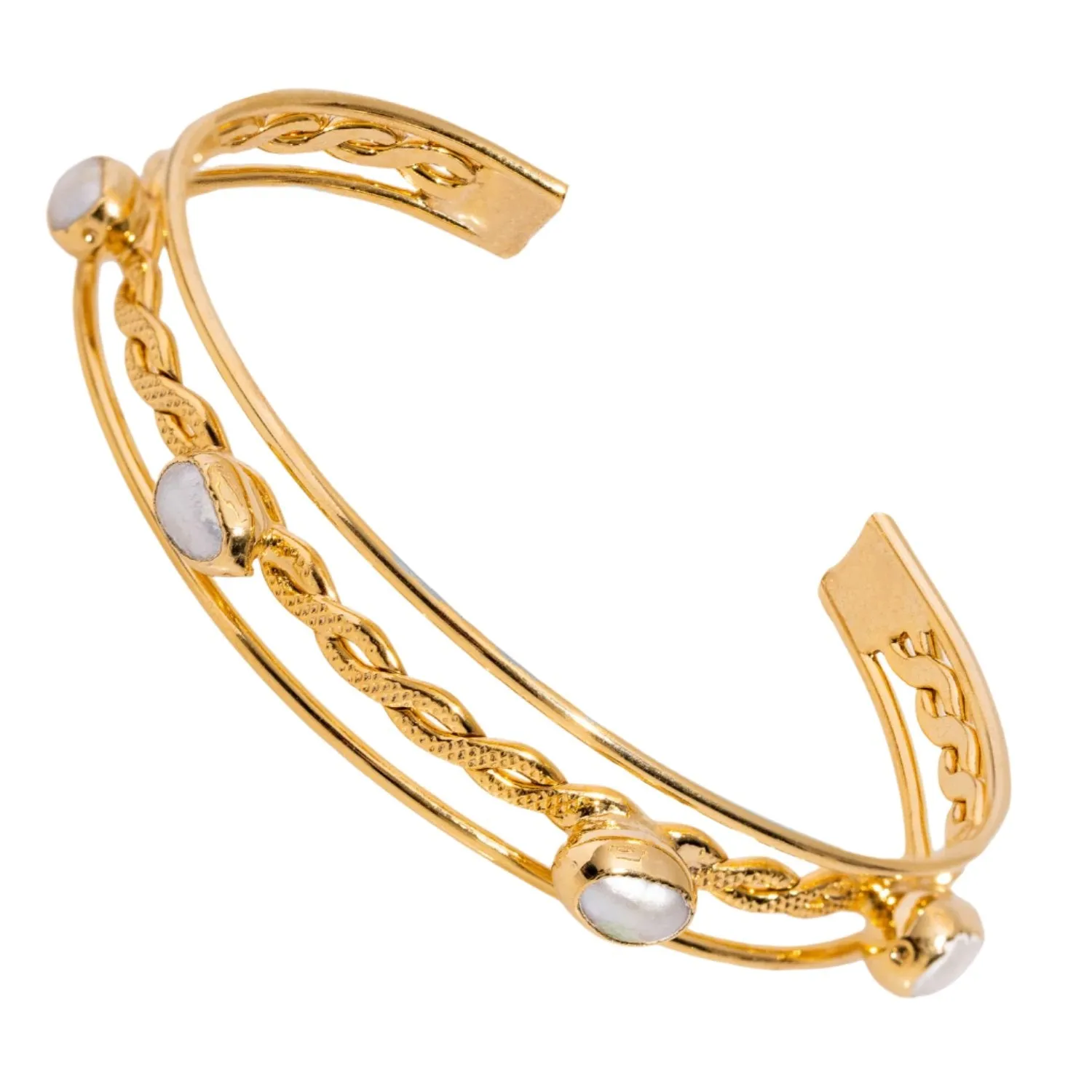 Trio Bubble Pearl Gold Cuff Statement Bracelet