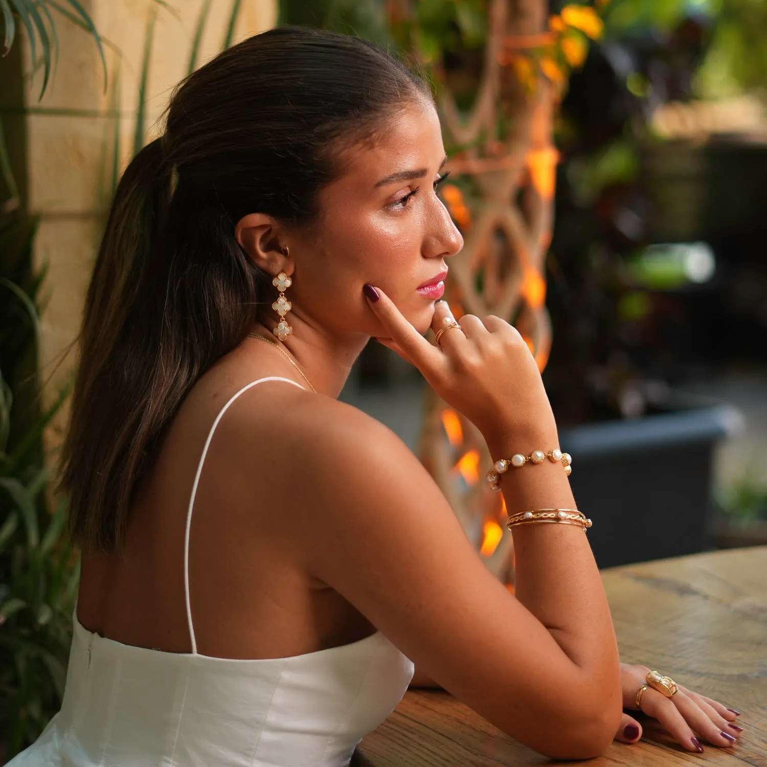 Trio Bubble Pearl Gold Cuff Statement Bracelet
