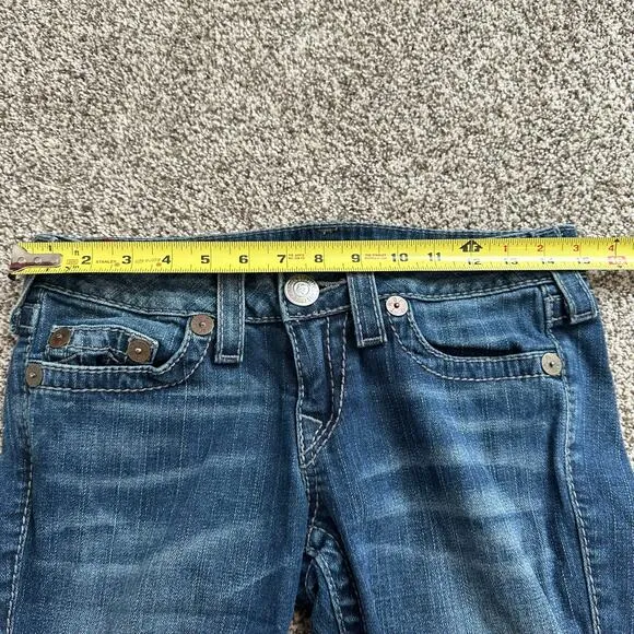 True Religion medium wash distressed skinny low-rise jeans size 27