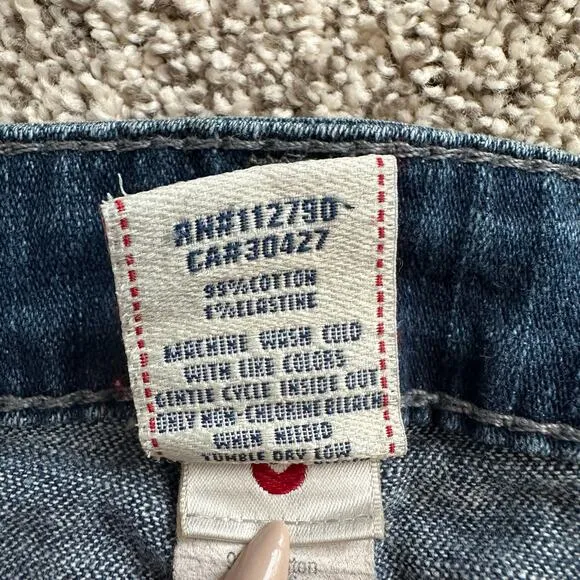 True Religion medium wash distressed skinny low-rise jeans size 27