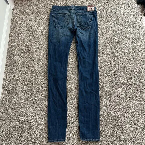 True Religion medium wash distressed skinny low-rise jeans size 27
