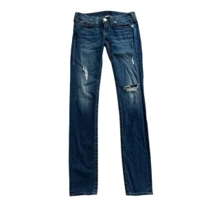 True Religion medium wash distressed skinny low-rise jeans size 27