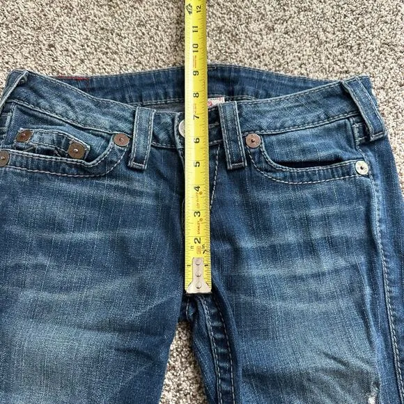 True Religion medium wash distressed skinny low-rise jeans size 27