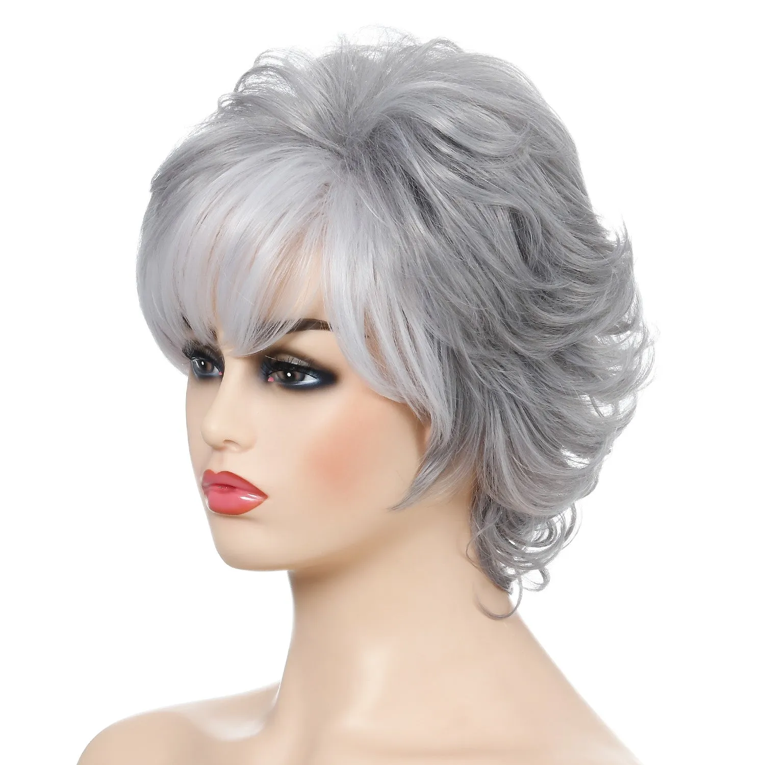 Tuesday | Grey Short Pixie Cut Wavy Synthetic Hair Wig With Bangs