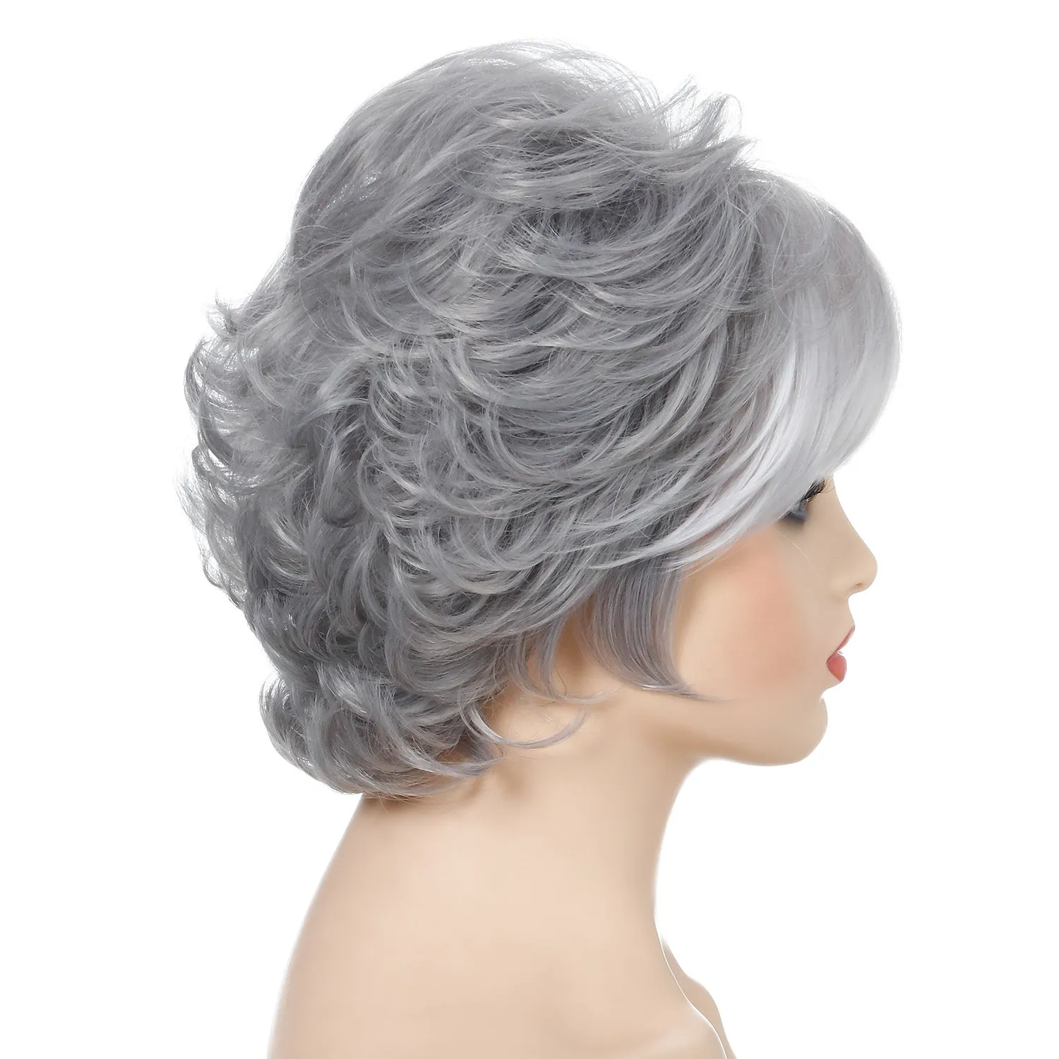 Tuesday | Grey Short Pixie Cut Wavy Synthetic Hair Wig With Bangs
