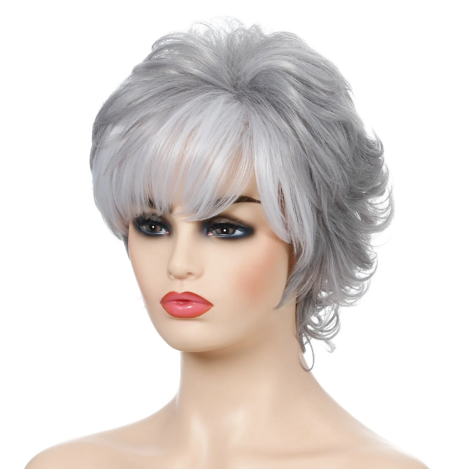 Tuesday | Grey Short Pixie Cut Wavy Synthetic Hair Wig With Bangs