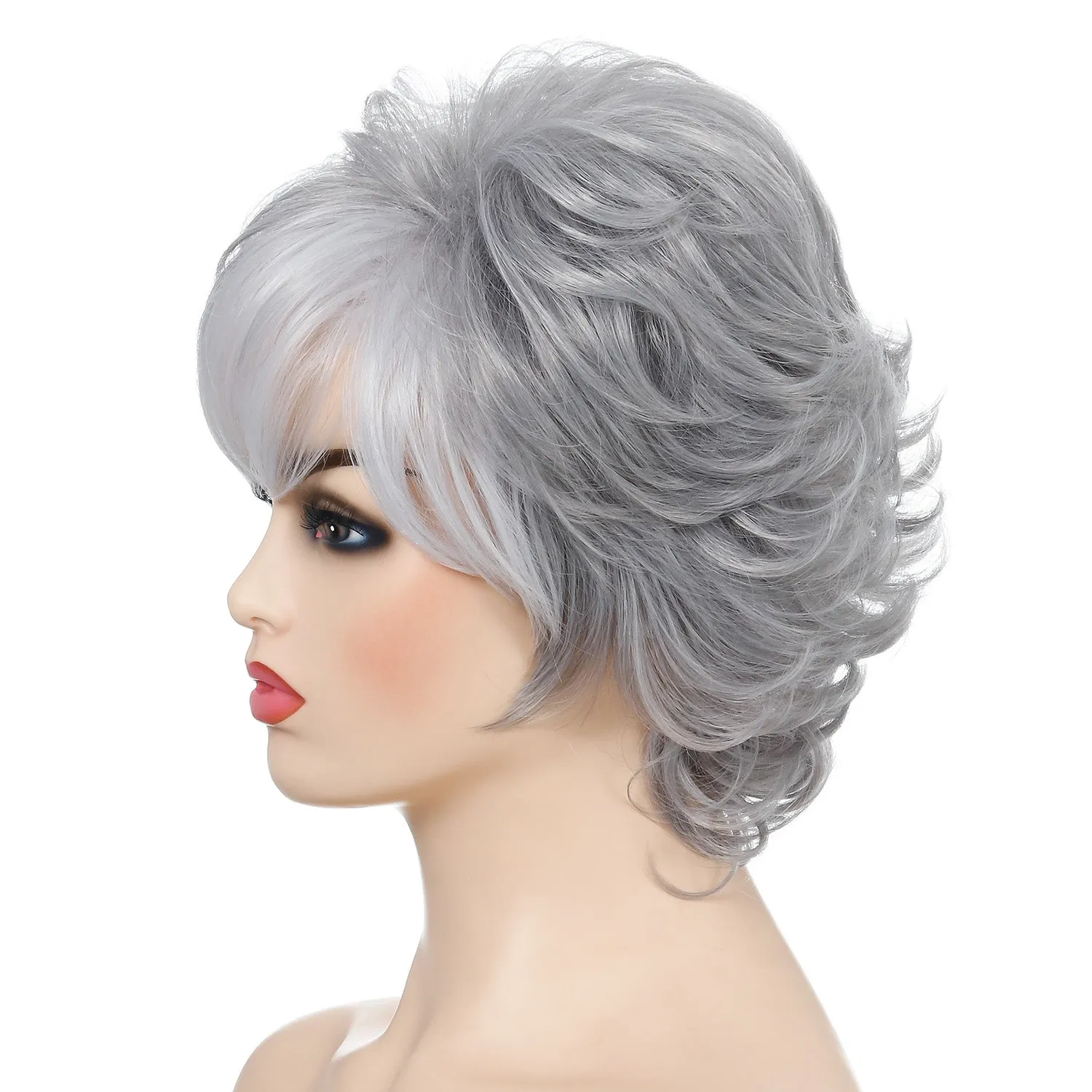 Tuesday | Grey Short Pixie Cut Wavy Synthetic Hair Wig With Bangs