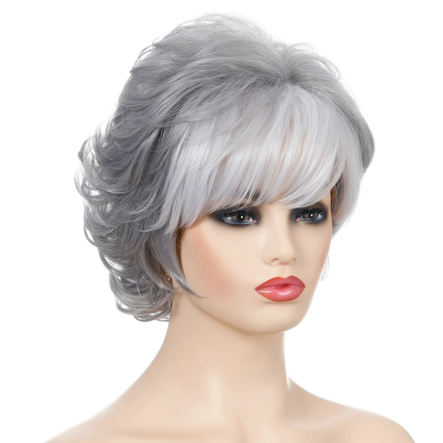 Tuesday | Grey Short Pixie Cut Wavy Synthetic Hair Wig With Bangs