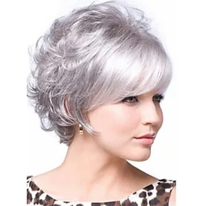 Tuesday | Grey Short Pixie Cut Wavy Synthetic Hair Wig With Bangs