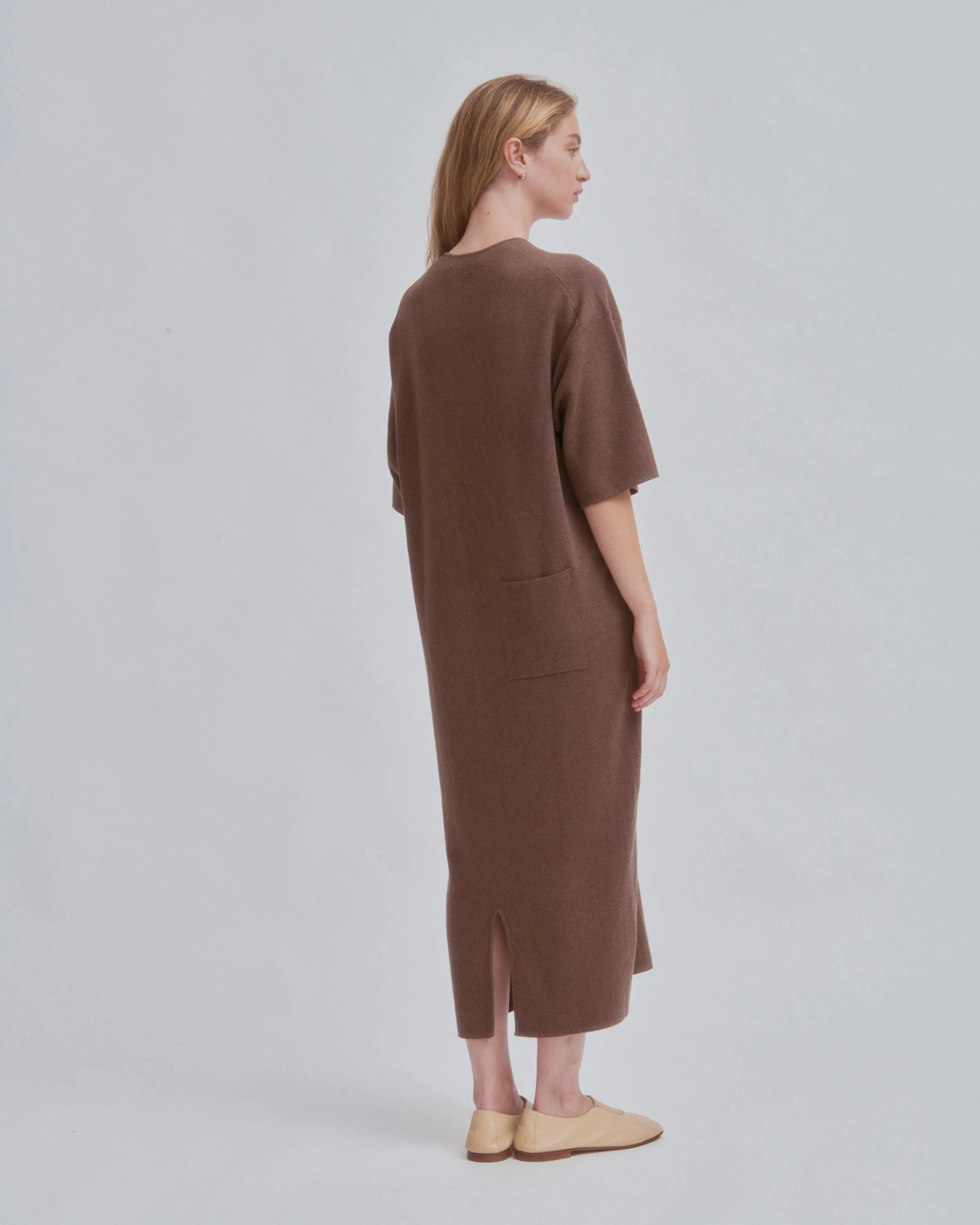 U-Neck Knit Dress in Wood