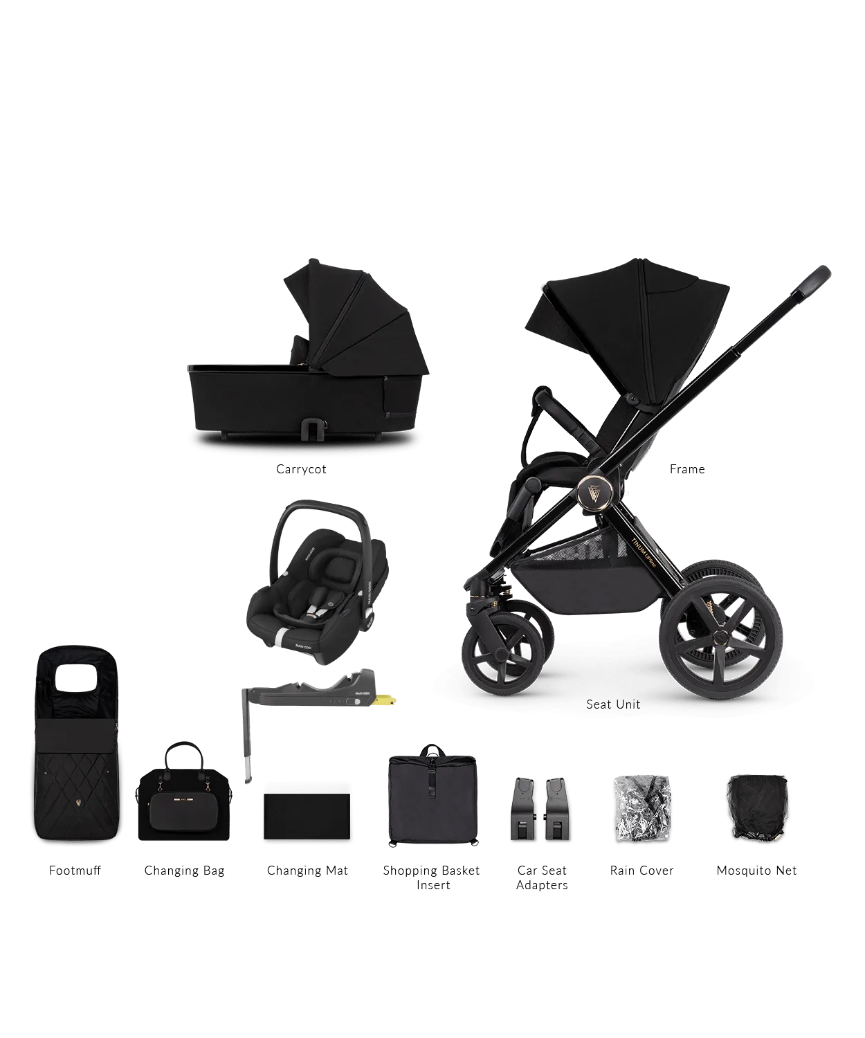 Venicci 3 in 1 Tinum UPLINE Cabriofix i-Size Travel System - All Black