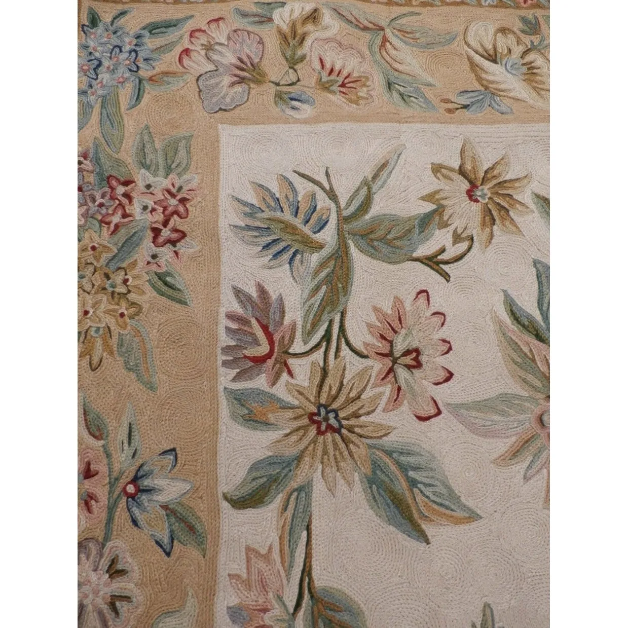 Vintage Wool Rug Hand  Made Floral 44"X83" Suffering Moses Srinagar Kashmir 1959