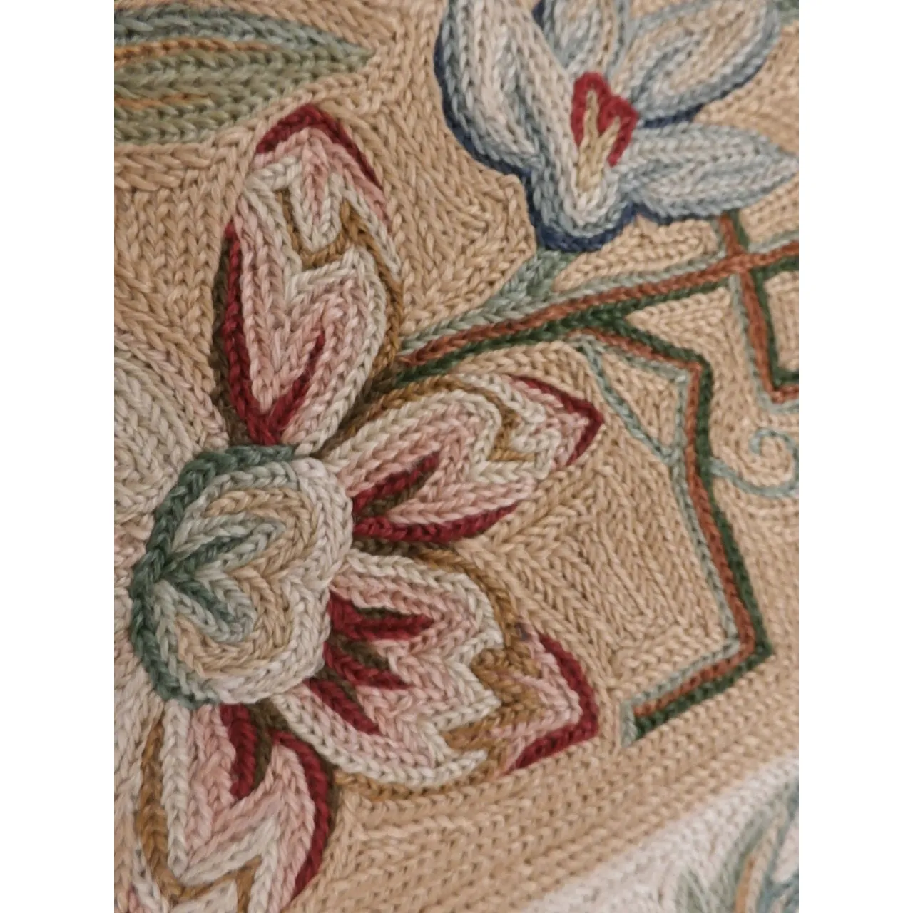 Vintage Wool Rug Hand  Made Floral 44"X83" Suffering Moses Srinagar Kashmir 1959
