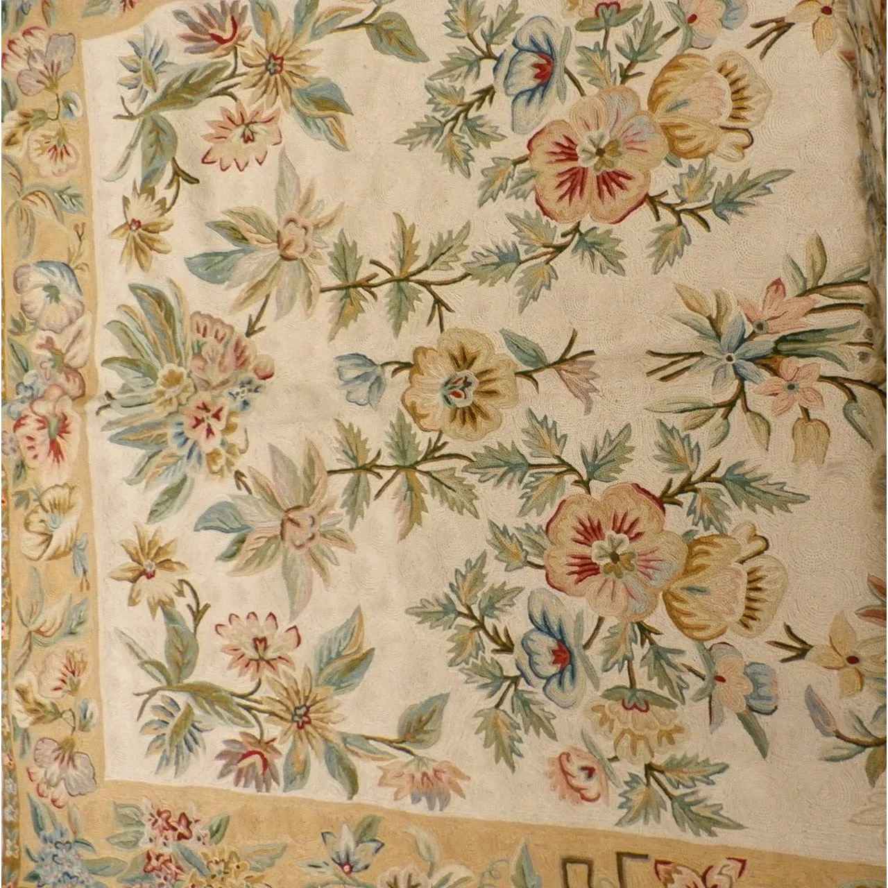 Vintage Wool Rug Hand  Made Floral 44"X83" Suffering Moses Srinagar Kashmir 1959