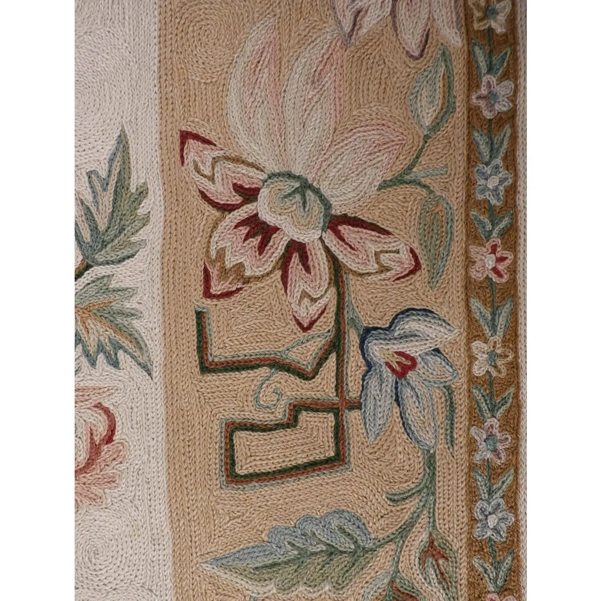 Vintage Wool Rug Hand  Made Floral 44"X83" Suffering Moses Srinagar Kashmir 1959