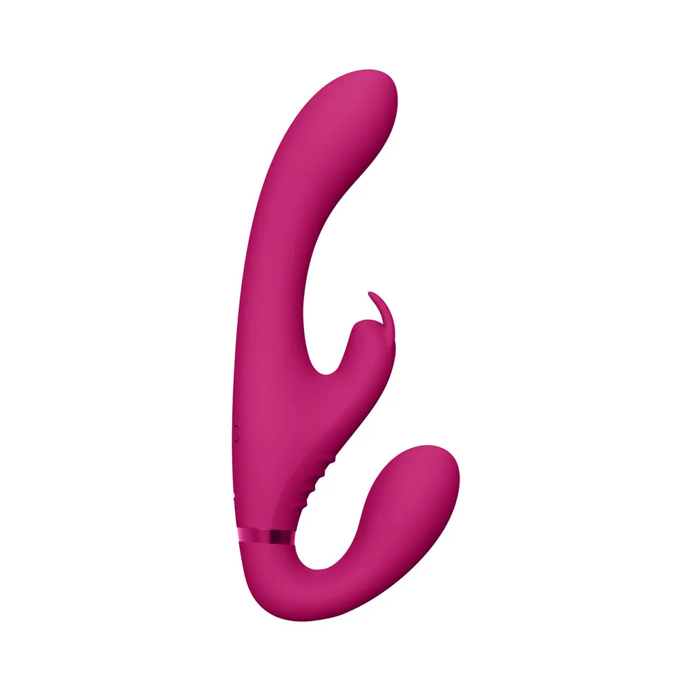 VIVE SUKI Rechargeable Triple Motor Pulse-Wave Vibrating Silicone Strapless Strap-On