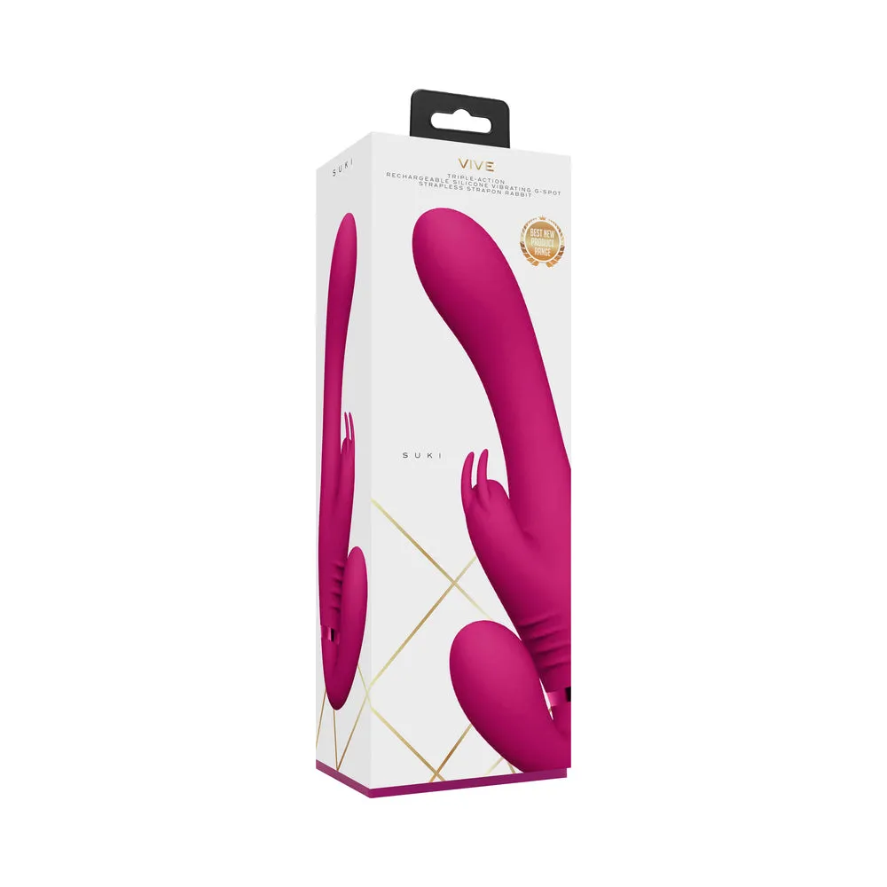 VIVE SUKI Rechargeable Triple Motor Pulse-Wave Vibrating Silicone Strapless Strap-On