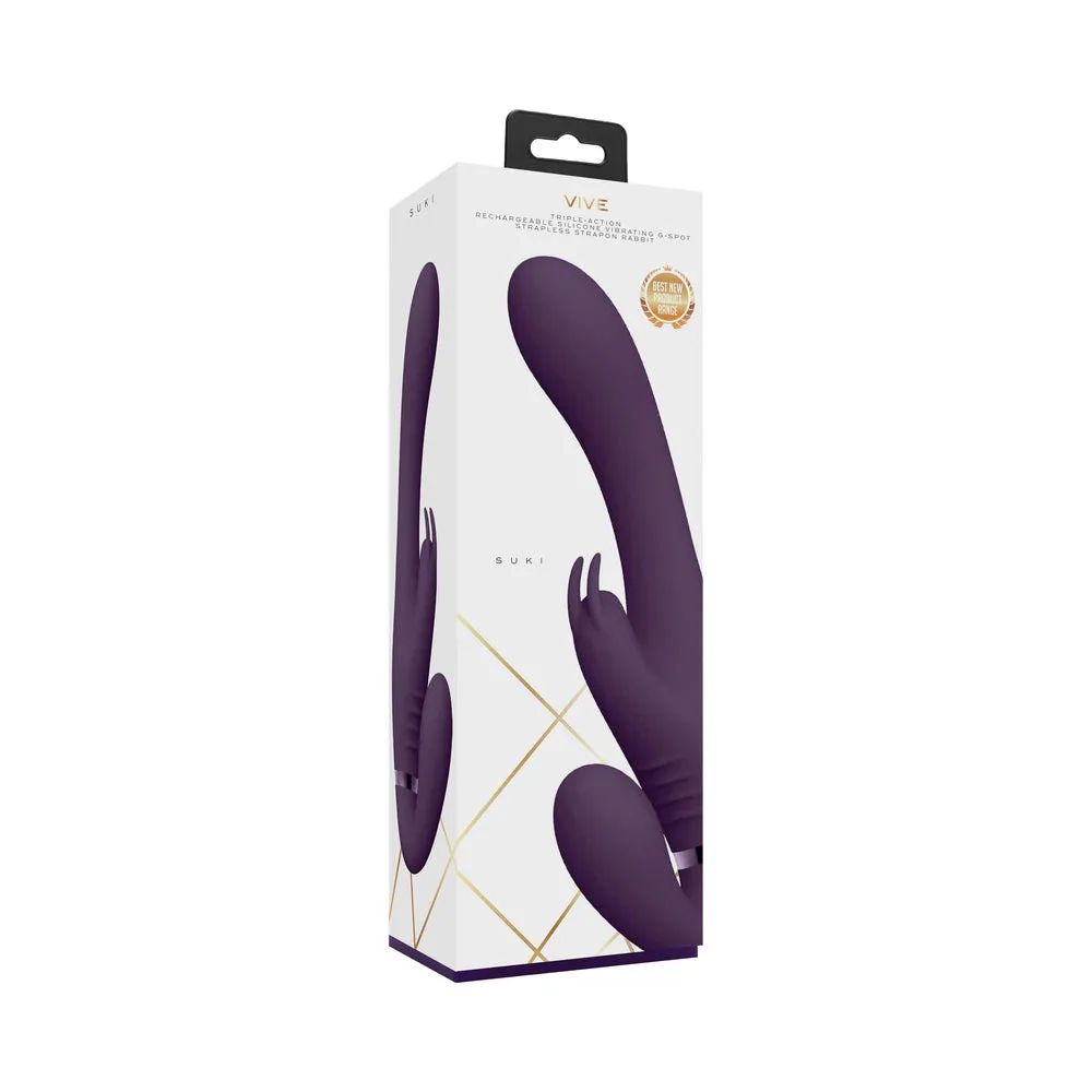 VIVE SUKI Rechargeable Triple Motor Pulse-Wave Vibrating Silicone Strapless Strap-On